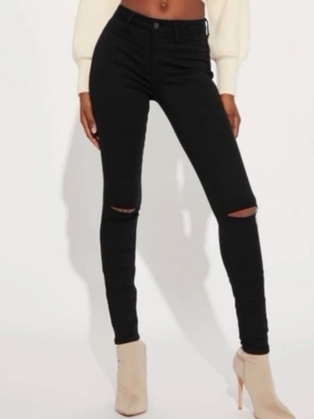 Fashion Nova High-Rise Black Distressed Skinny Jeans